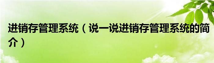 进销存管理系统（说一说进销存管理系统的简介）