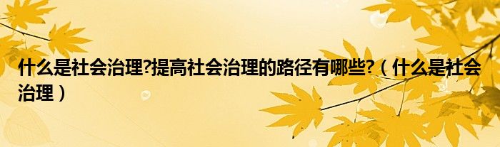 什么是社会治理?提高社会治理的路径有哪些?（什么是社会治理）