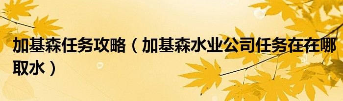 加基森任务攻略（加基森水业公司任务在在哪取水）