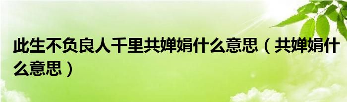 此生不负良人千里共婵娟什么意思（共婵娟什么意思）