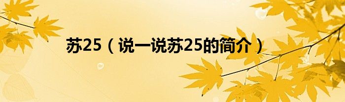 苏25（说一说苏25的简介）