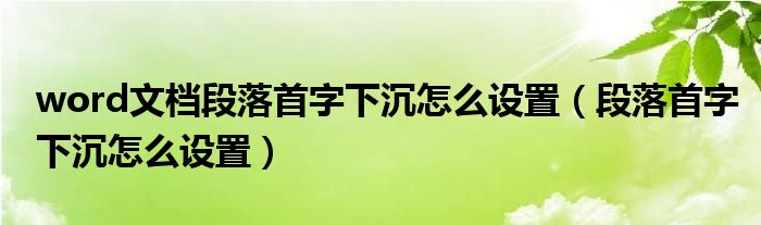 word文档段落首字下沉怎么设置（段落首字下沉怎么设置）