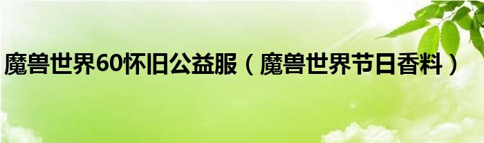 魔兽世界60怀旧公益服（魔兽世界节日香料）