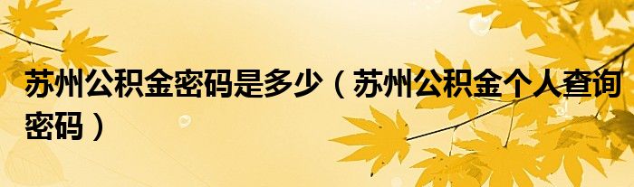 苏州公积金密码是多少（苏州公积金个人查询密码）