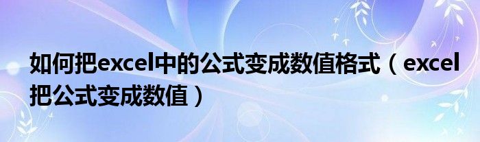 如何把excel中的公式变成数值格式（excel把公式变成数值）