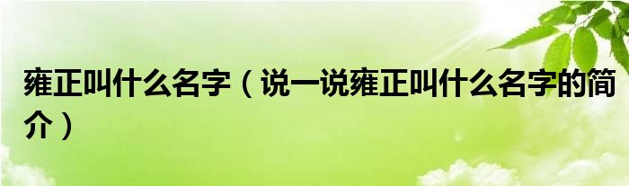 雍正叫什么名字（说一说雍正叫什么名字的简介）