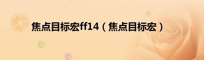 焦点目标宏ff14（焦点目标宏）