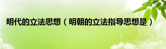 明代的立法思想（明朝的立法指导思想是）