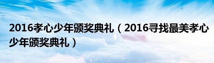 2016孝心少年颁奖典礼（2016寻找最美孝心少年颁奖典礼）