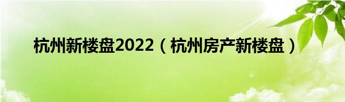 杭州新楼盘2022（杭州房产新楼盘）