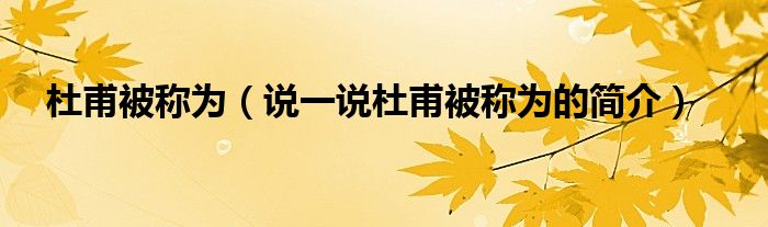 杜甫被称为（说一说杜甫被称为的简介）