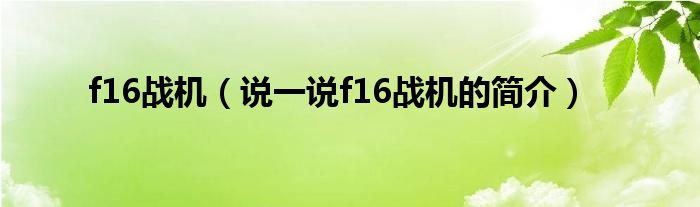 f16战机（说一说f16战机的简介）