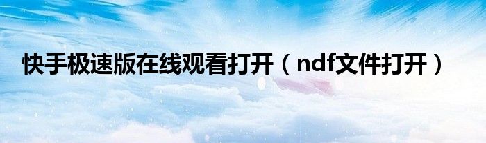 快手极速版在线观看打开（ndf文件打开）