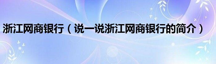 浙江网商银行（说一说浙江网商银行的简介）