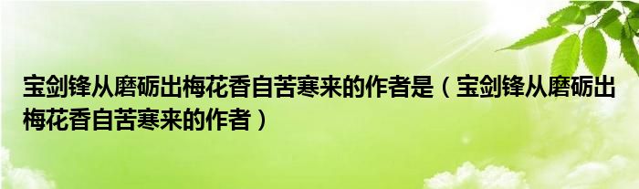 宝剑锋从磨砺出梅花香自苦寒来的作者是（宝剑锋从磨砺出梅花香自苦寒来的作者）