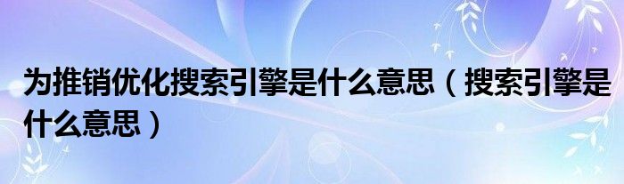 为推销优化搜索引擎是什么意思（搜索引擎是什么意思）