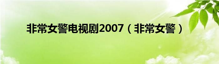 非常女警电视剧2007（非常女警）