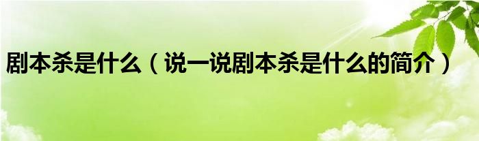 剧本杀是什么（说一说剧本杀是什么的简介）