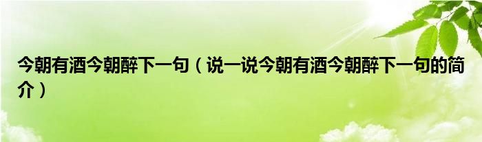 今朝有酒今朝醉下一句（说一说今朝有酒今朝醉下一句的简介）