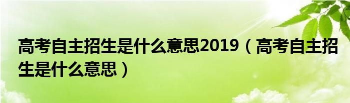 高考自主招生是什么意思2019（高考自主招生是什么意思）