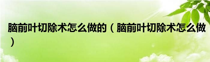 脑前叶切除术怎么做的（脑前叶切除术怎么做）