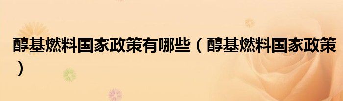 醇基燃料国家政策有哪些（醇基燃料国家政策）