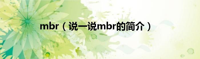 mbr（说一说mbr的简介）