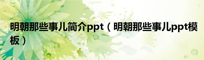 明朝那些事儿简介ppt（明朝那些事儿ppt模板）