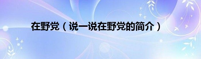 在野党（说一说在野党的简介）