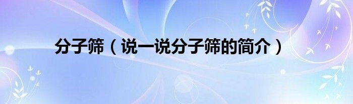 分子筛（说一说分子筛的简介）