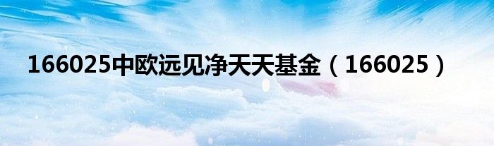 166025中欧远见净天天基金（166025）