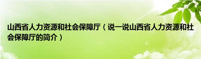 山西省人力资源和社会保障厅（说一说山西省人力资源和社会保障厅的简介）