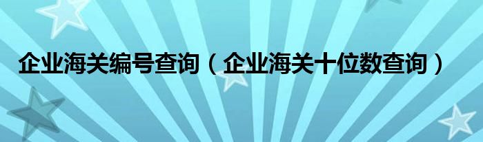 企业海关编号查询（企业海关十位数查询）