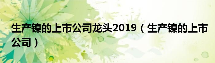 生产镍的上市公司龙头2019（生产镍的上市公司）