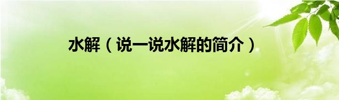 水解（说一说水解的简介）