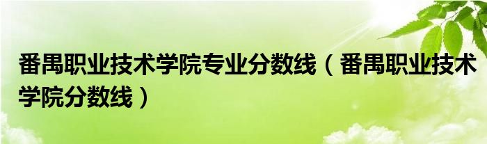 番禺职业技术学院专业分数线（番禺职业技术学院分数线）