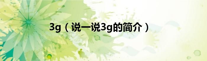 3g（说一说3g的简介）