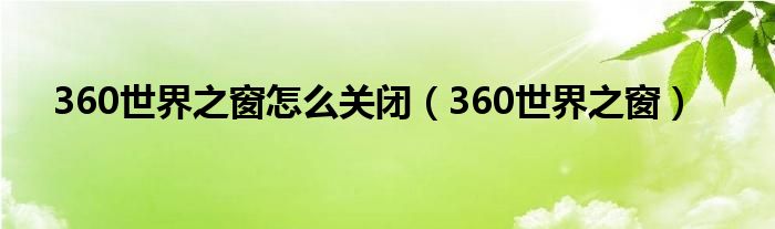 360世界之窗怎么关闭（360世界之窗）