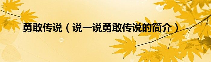 勇敢传说（说一说勇敢传说的简介）