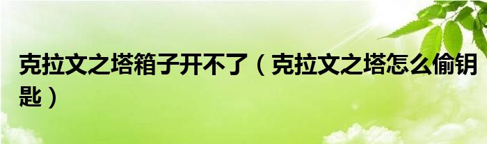 克拉文之塔箱子开不了（克拉文之塔怎么偷钥匙）