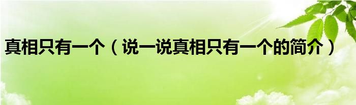 真相只有一个（说一说真相只有一个的简介）