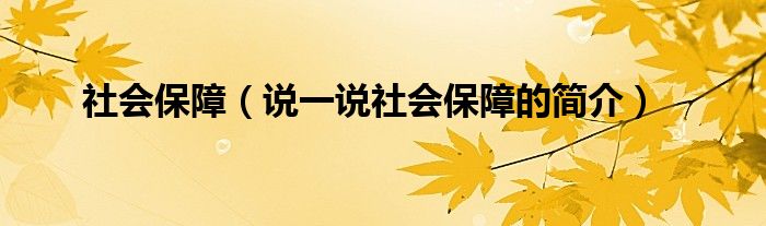 社会保障（说一说社会保障的简介）