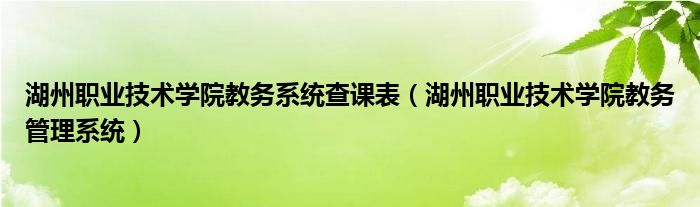 湖州职业技术学院教务系统查课表（湖州职业技术学院教务管理系统）