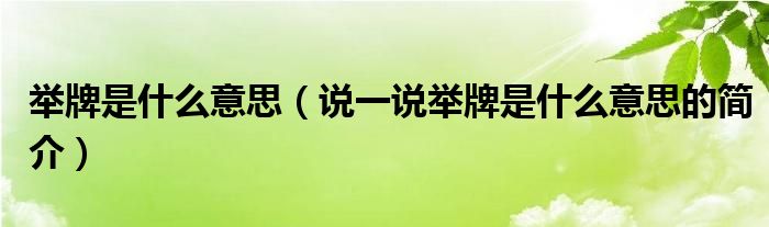 举牌是什么意思（说一说举牌是什么意思的简介）