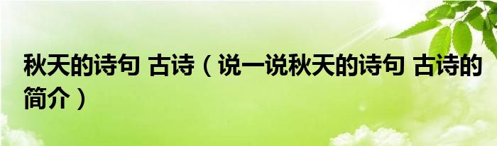 秋天的诗句 古诗（说一说秋天的诗句 古诗的简介）