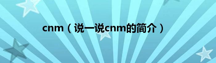 cnm（说一说cnm的简介）