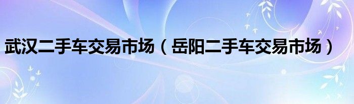 武汉二手车交易市场（岳阳二手车交易市场）