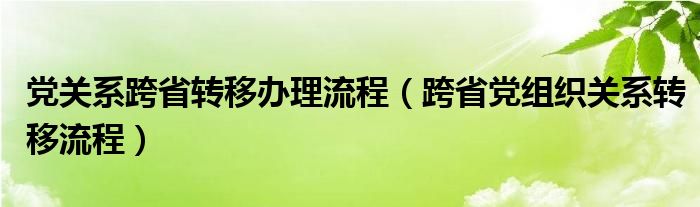 党关系跨省转移办理流程（跨省党组织关系转移流程）