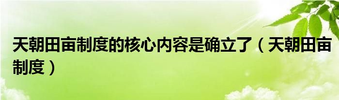 天朝田亩制度的核心内容是确立了（天朝田亩制度）