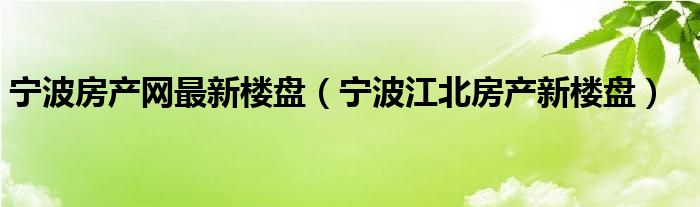 宁波房产网最新楼盘（宁波江北房产新楼盘）